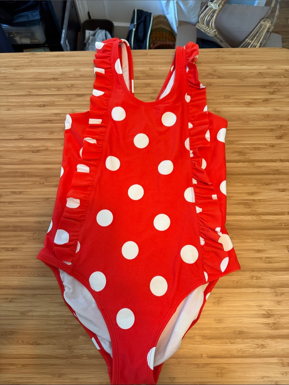 Kids Hanna Andersson  Red Polka Dot Ruffle One-Piece Swimsuit